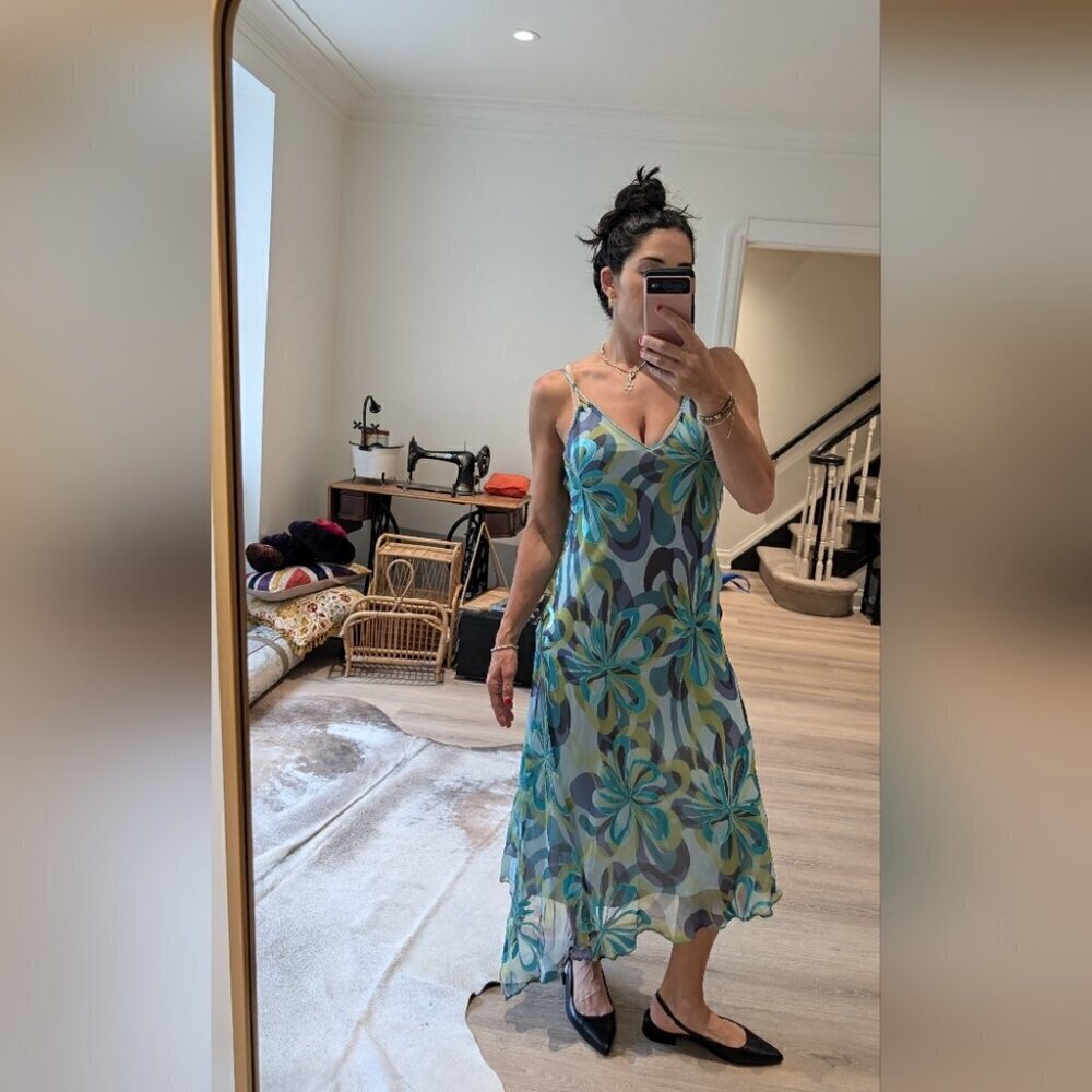 Silk Vintage Maxi/ midi groovy dress 10/ medium